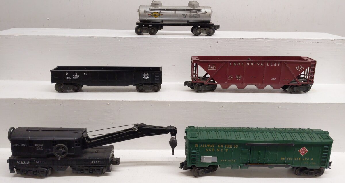 Lionel Vintage O Freight Cars: 6462, 643625, 6572, 2460, 6465 [5] VG