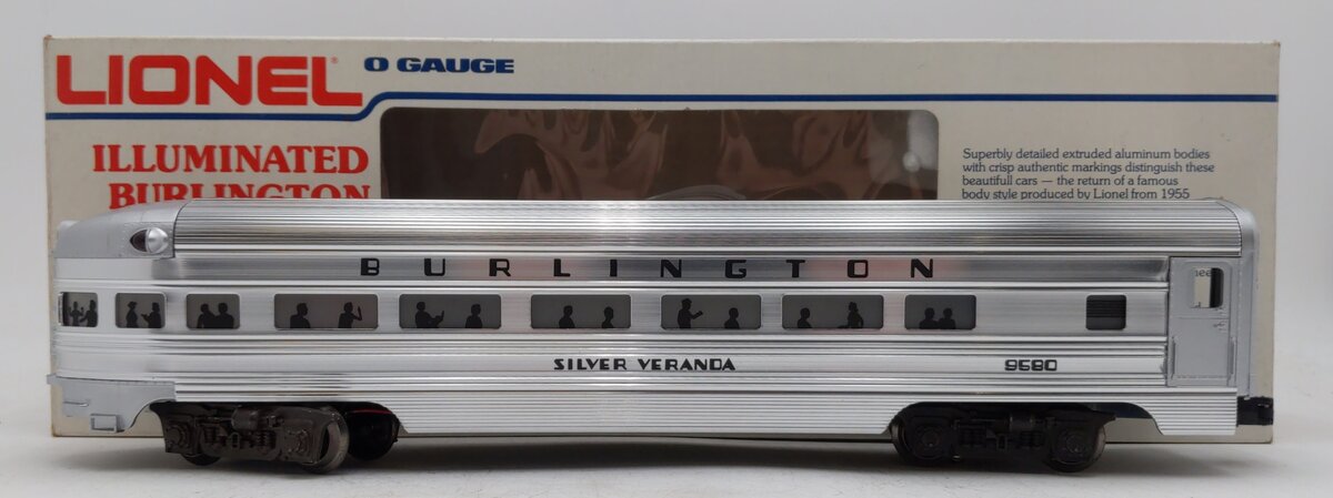 Lionel 6-9580 O Gauge Burlington Aluminum "Silver Veranda" Observation Car EX/Box