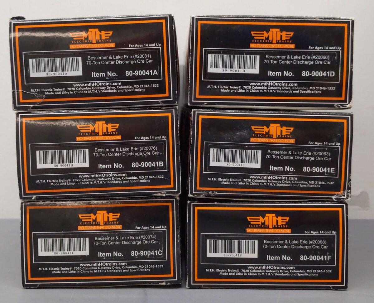 MTH 80-90041 HO Bessemer & Lake Erie 70-Ton Center Discharge Ore Set (Set of 6) LN/Box