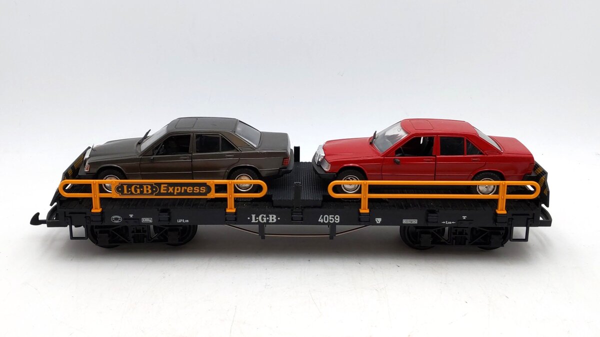 LGB 4059 G Scale Flatcar w/ 2 Mercedes Automobiles EX/Box