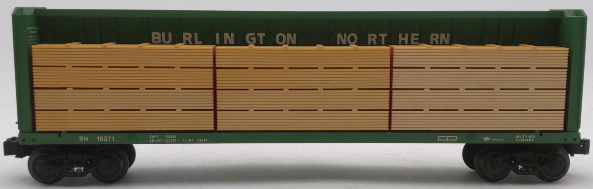 Lionel 6-16371 O Gauge Burlington Northern I-Beam Flat Car #16371 w/Wood Load EX/Box