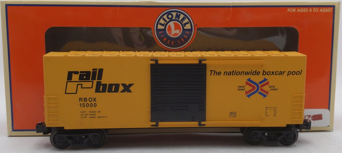 Lionel 6-36273 O Gauge Railbox Hi Cube Boxcar #15000 EX/Box