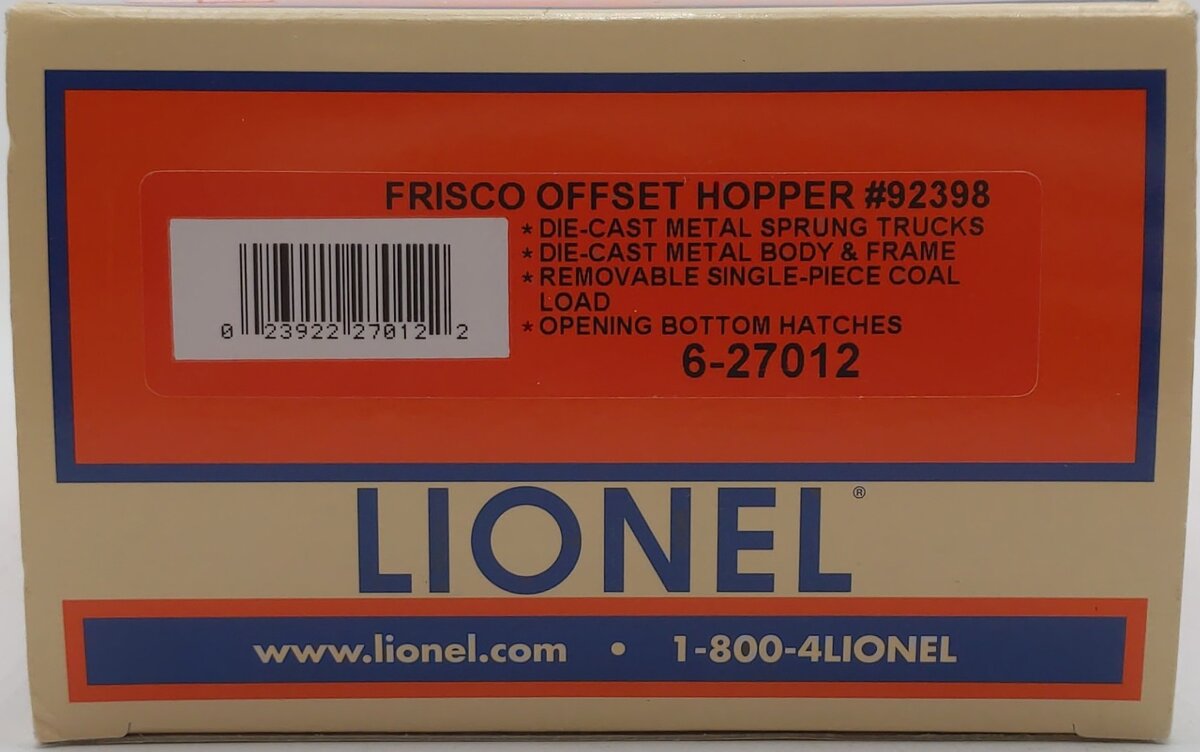Lionel 6-27012 O Frisco Offset Hopper #92398 NIB