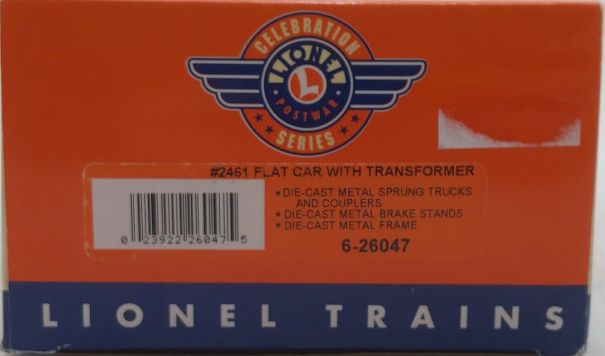 Lionel 6-26047 PWC 2461 Flatcar w/Red Transformer LN/Box