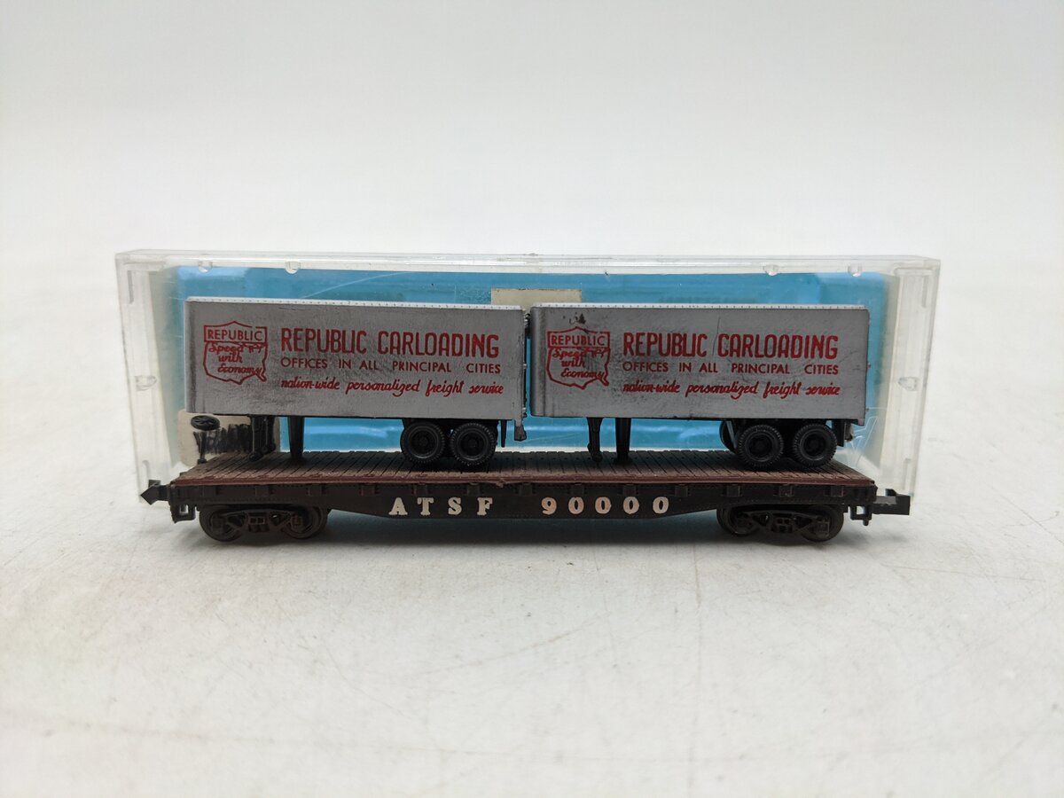 Atlas 2352 N Scale Santa Fe Piggy Back Car w/ Containers #90000-Weathered EX/Box