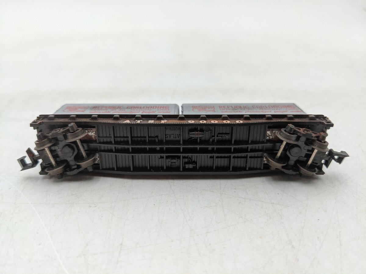 Atlas 2352 N Scale Santa Fe Piggy Back Car w/ Containers #90000-Weathered EX/Box