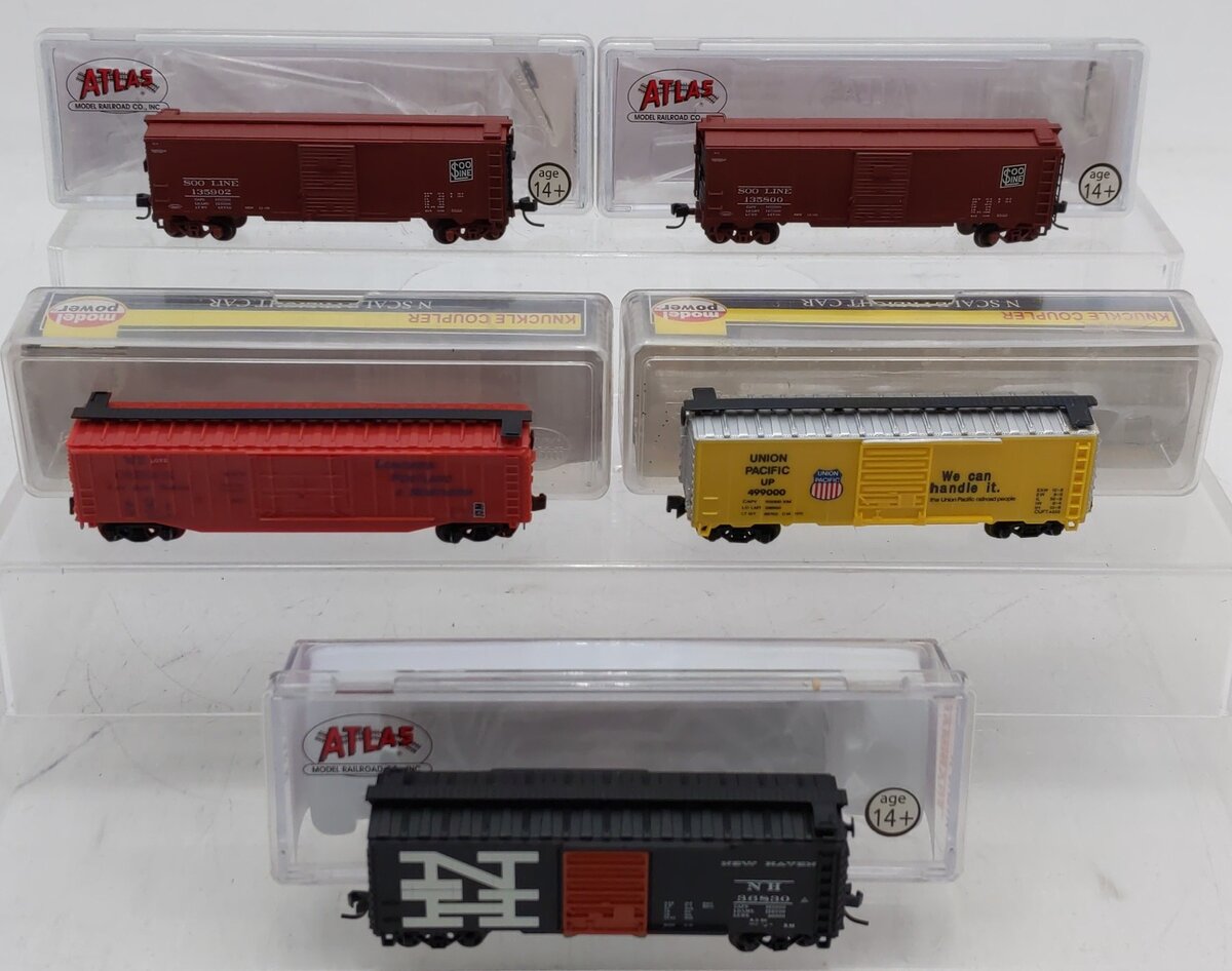 Model Power/Atlas N Scale Boxcars #80059,36830,499000,135902,135800 [5] EX/Box