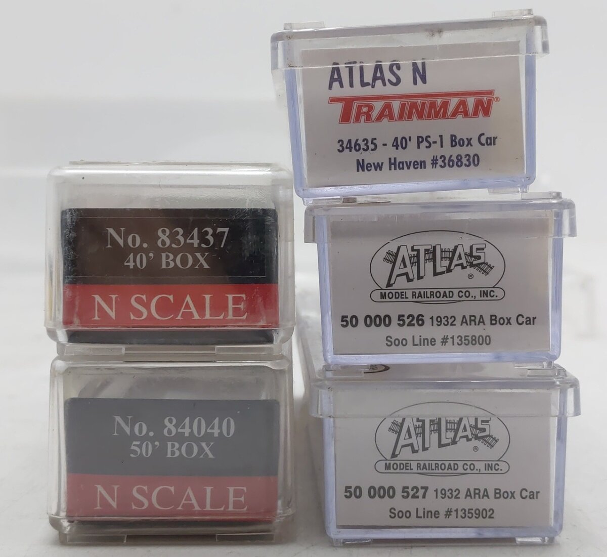 Model Power/Atlas N Scale Boxcars #80059,36830,499000,135902,135800 [5] EX/Box
