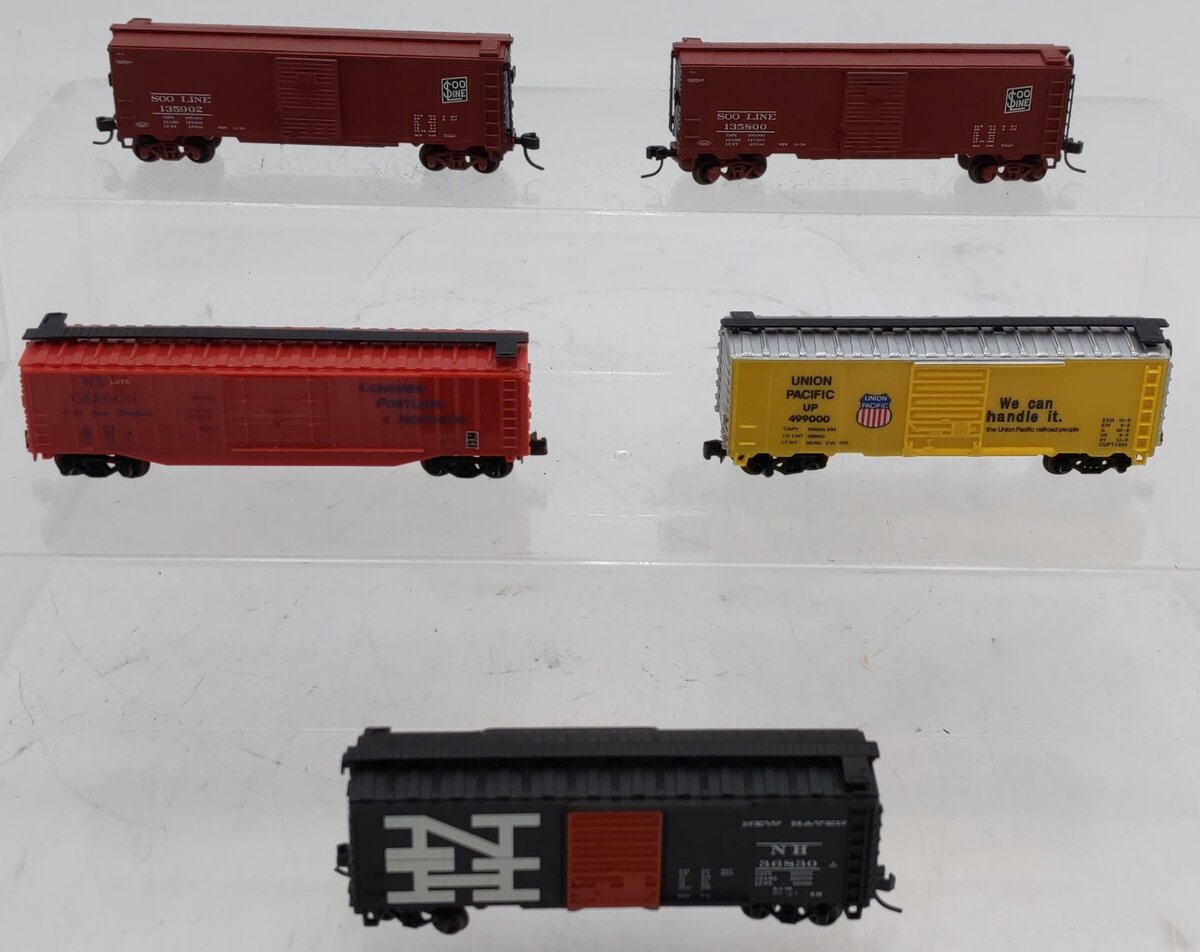 Model Power/Atlas N Scale Boxcars #80059,36830,499000,135902,135800 [5] EX/Box