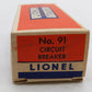 Lionel 91 Vintage O Postwar Circuit Breaker EX/Box