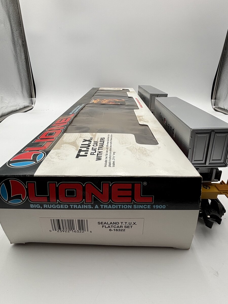 Lionel 6-16322 O Gauge TTUX Flatcar with 2 Sealand Trailers #16321, #16322 EX/Box