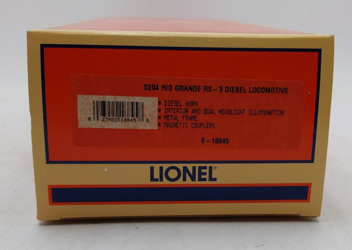 Lionel 6-18845 O Gauge Rio Grande RS-3 Diesel Locomotive #5204 LN/Box