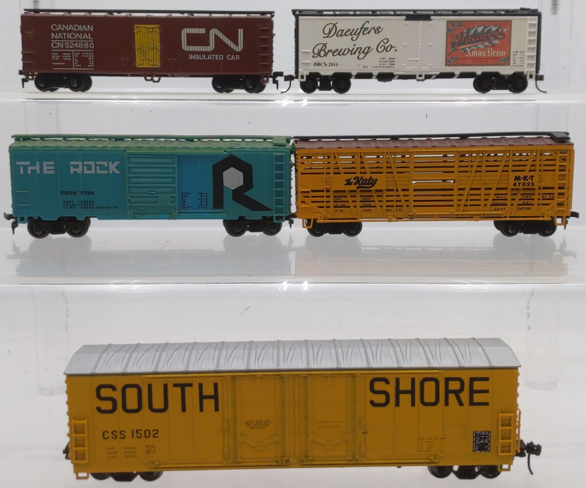 Assorted HO Scale Boxcar Freight Cars: 47025, 1784, 2511, 1502, 524880 [5] VG