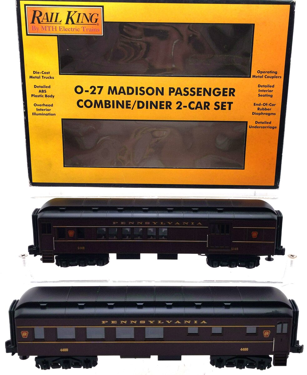 MTH 30-6251 O Pennsylvania RailKing O-27 Madison Combo/Diner Set (Set of 2) EX/Box