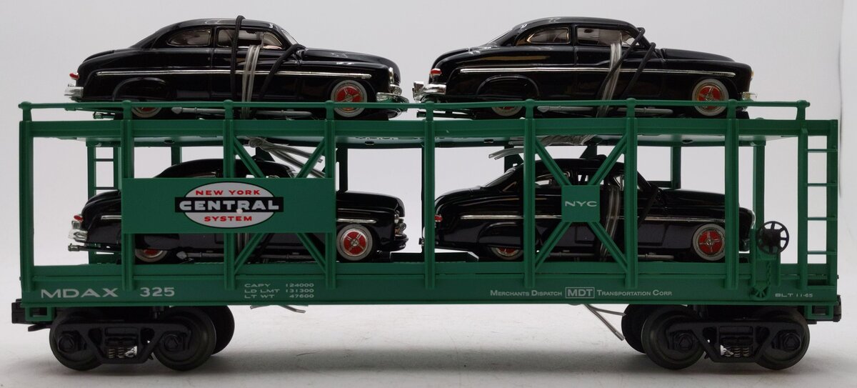 MTH 30-7682 O Gauge New York Central Auto Carrier #325 with 4 Ertl 1949 Mercurys EX/Box