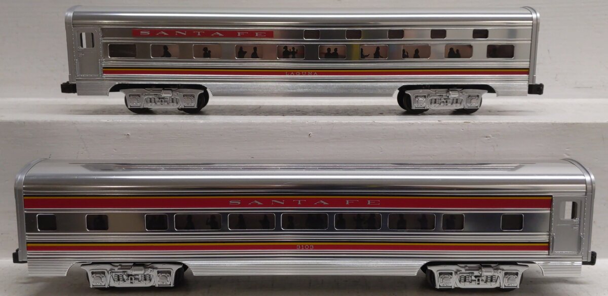 MTH 20-6122 O Gauge AT&SF "El Capitan" Sleeper/Diner Aluminum Passenger Car Set EX/Box