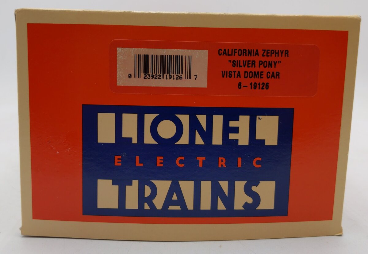 Lionel 6-19126 O Gauge California Zephyr "Silver Pony" Aluminum Vista Dome Car EX/Box