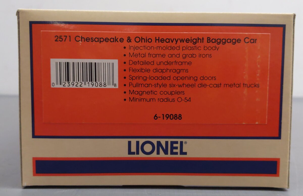 Lionel 6-19088 O Chesapeake & Ohio Heavyweight Baggage Car #2571 EX/Box
