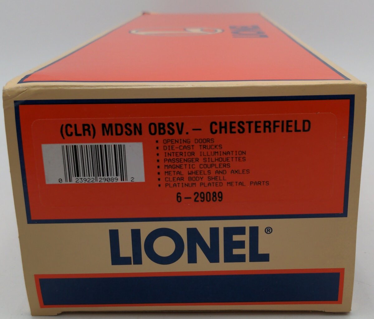 Lionel 6-29089 Clear Shell Chesterfield Madison Observation Car #48051 EX/Box