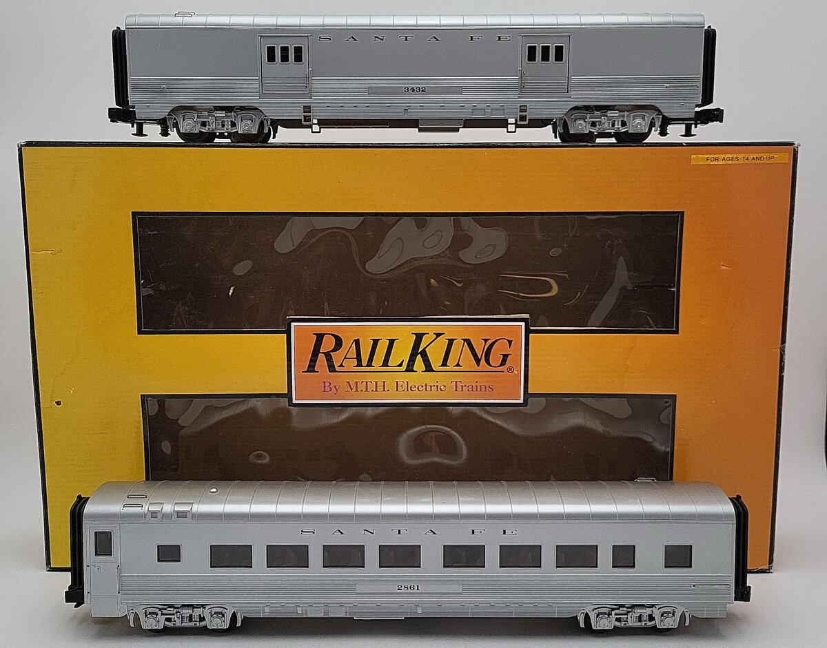 MTH 30-67832 O Gauge Santa Fe 60' Streamlined Sleeper/Diner 2-Car Passenger Set EX/Box