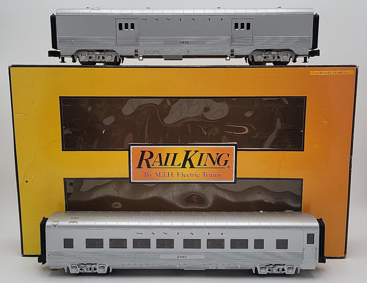 MTH 30-67832 O Gauge Santa Fe 60' Streamlined Sleeper/Diner 2-Car Passenger Set EX/Box