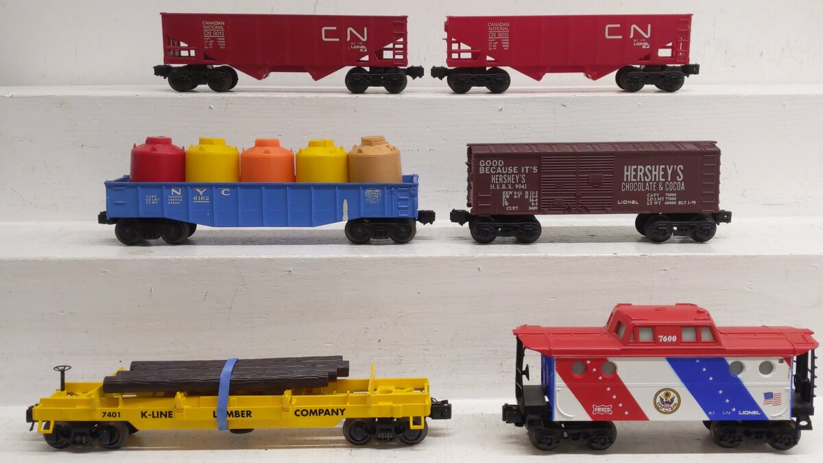 Lionel & K-Line O Gauge Freight Car Assortment: 9013, 6162, 9041, 7600, 7401 [6] EX