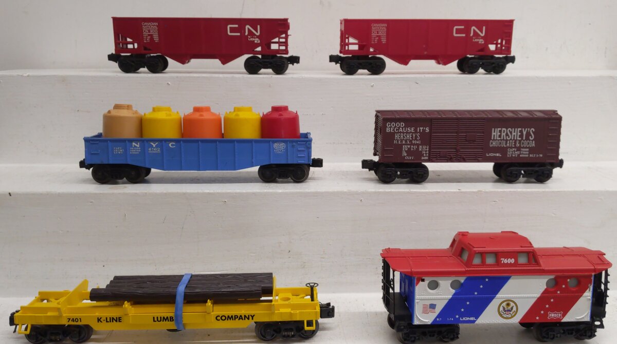 Lionel & K-Line O Gauge Freight Car Assortment: 9013, 6162, 9041, 7600, 7401 [6] EX