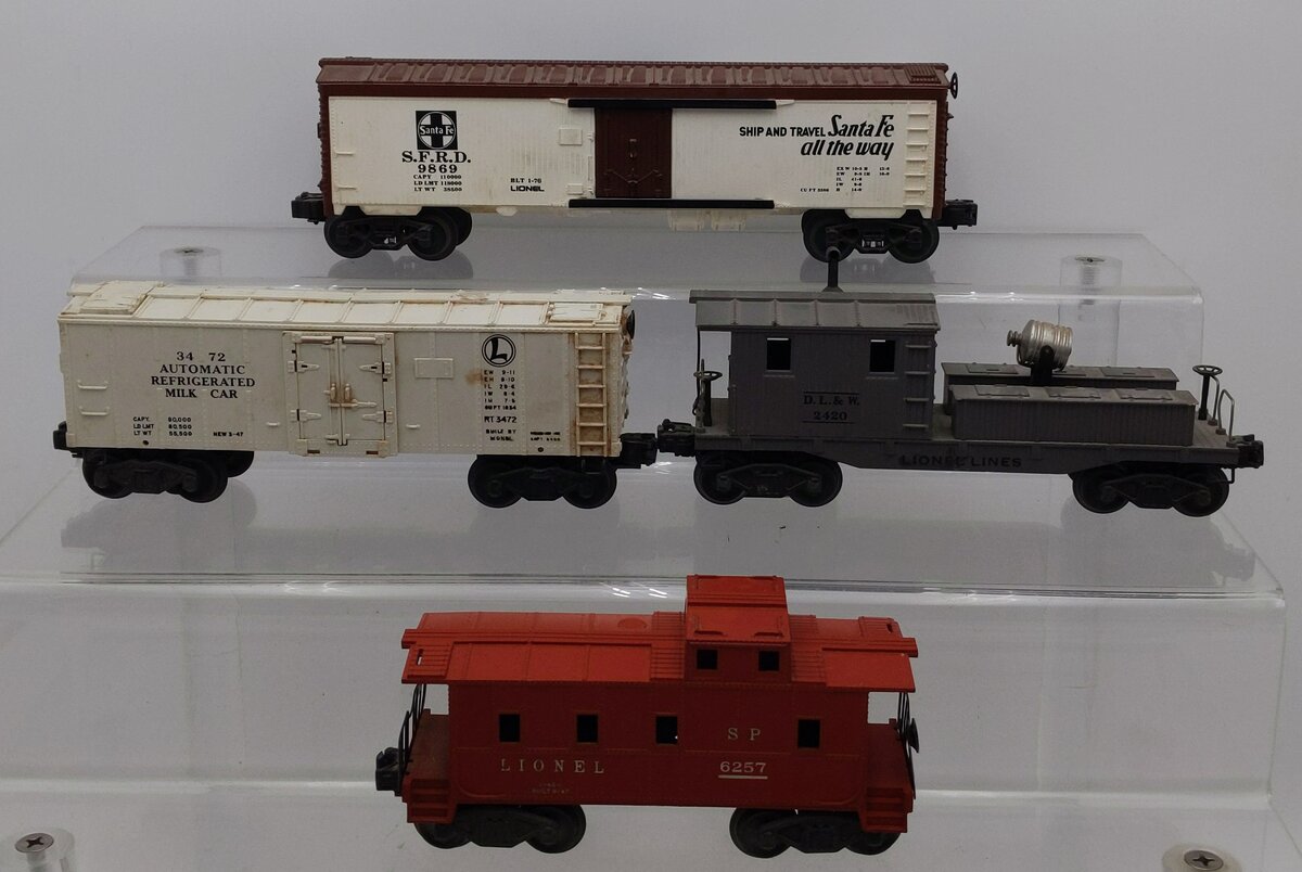 Lionel O Gauge Assorted Freight Cars #3472,9869,6257,2420 [4] VG