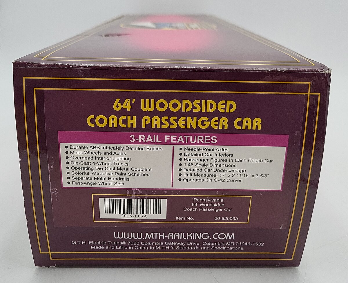 MTH 20-62003A O Pennsylvania Railroad Woodside Passenger Coach #450 (2-Rail) LN/Box
