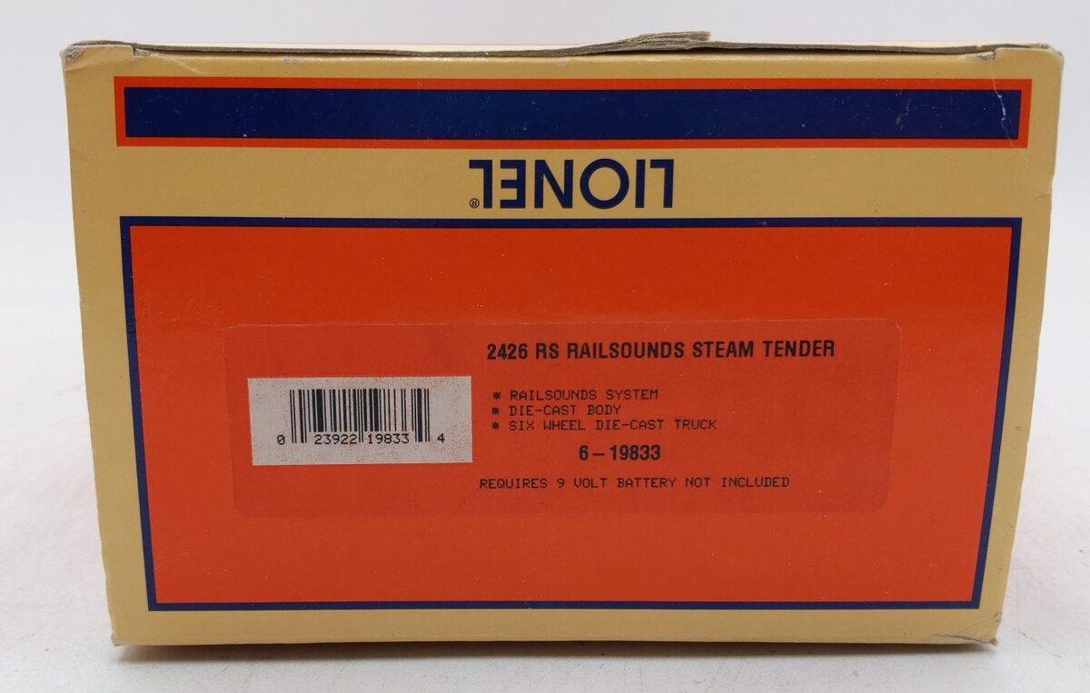 Lionel 6-19833 O Gauge Undecorated Die-Cast RS Railsounds Steam Tender EX/Box
