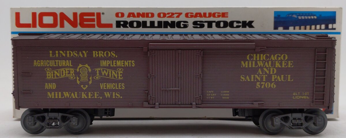 Lionel 6-5706 O Gauge MILW Lindsay Bros. Binder & Twine Reefer EX/Box