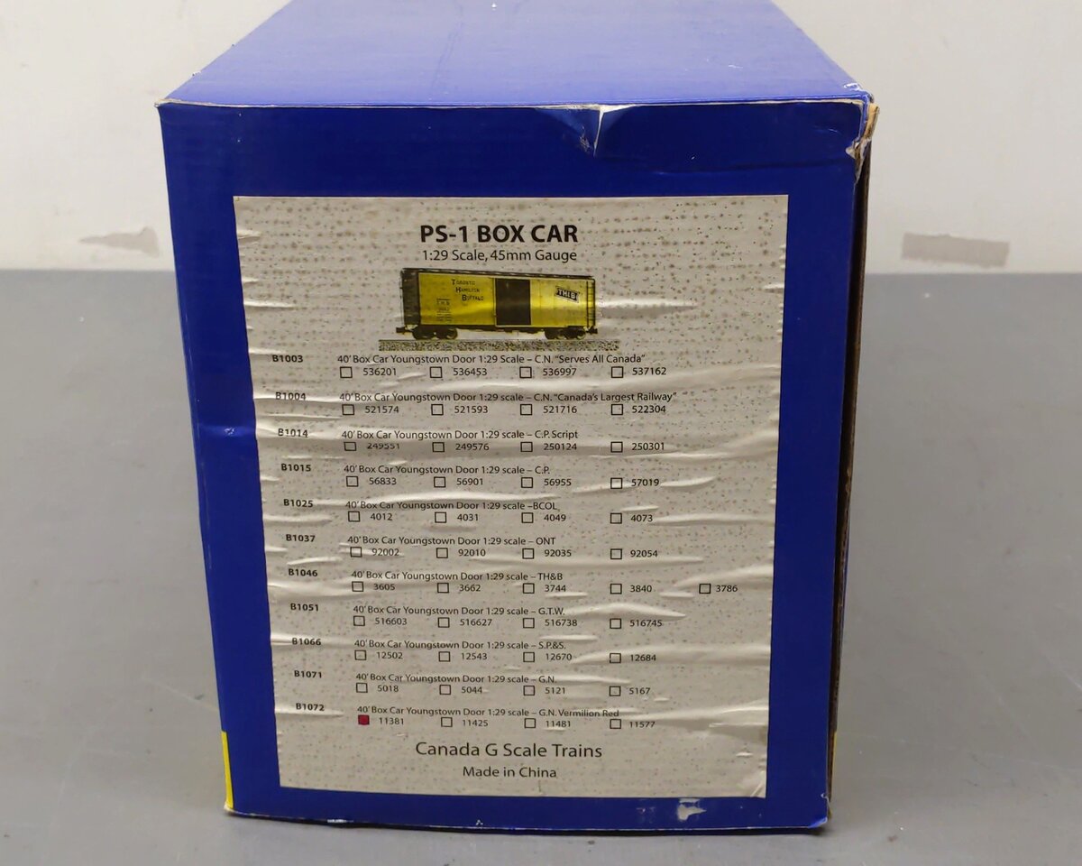 Canada B1072 G Scale Great Northern PS-1 Boxcar #11381 EX/Box