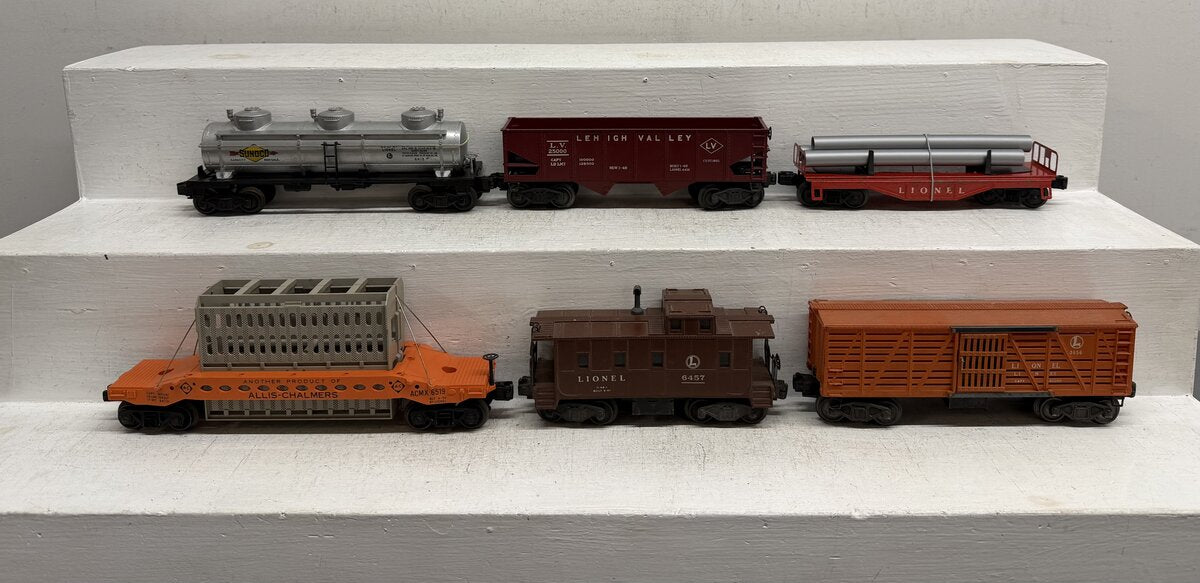 Lionel Vintage O Freight Cars: 3656, 6121, 6415, 6456, 6457, 6519 [6] VG
