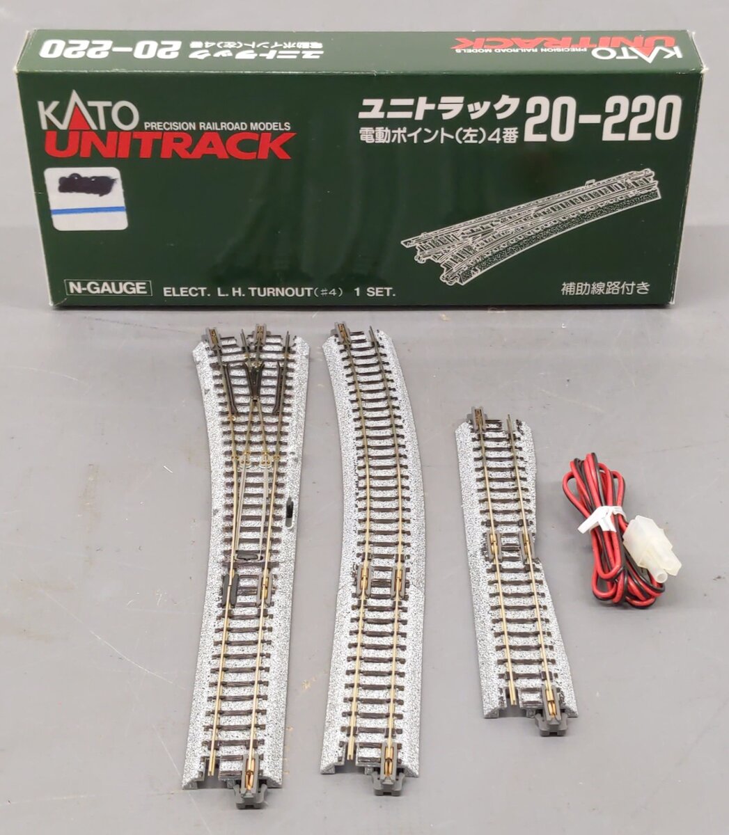 Kato 20-220 N Gauge UniTrack 19" Radius #4 Curved Left Hand Electric Turnout LN/Box