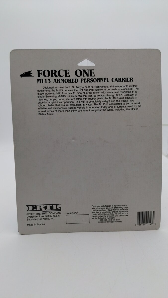 Ertl 1145 1:43 Scale 1987 Force One U.S. Army M113 Armored Personnel Carrier LN/Box