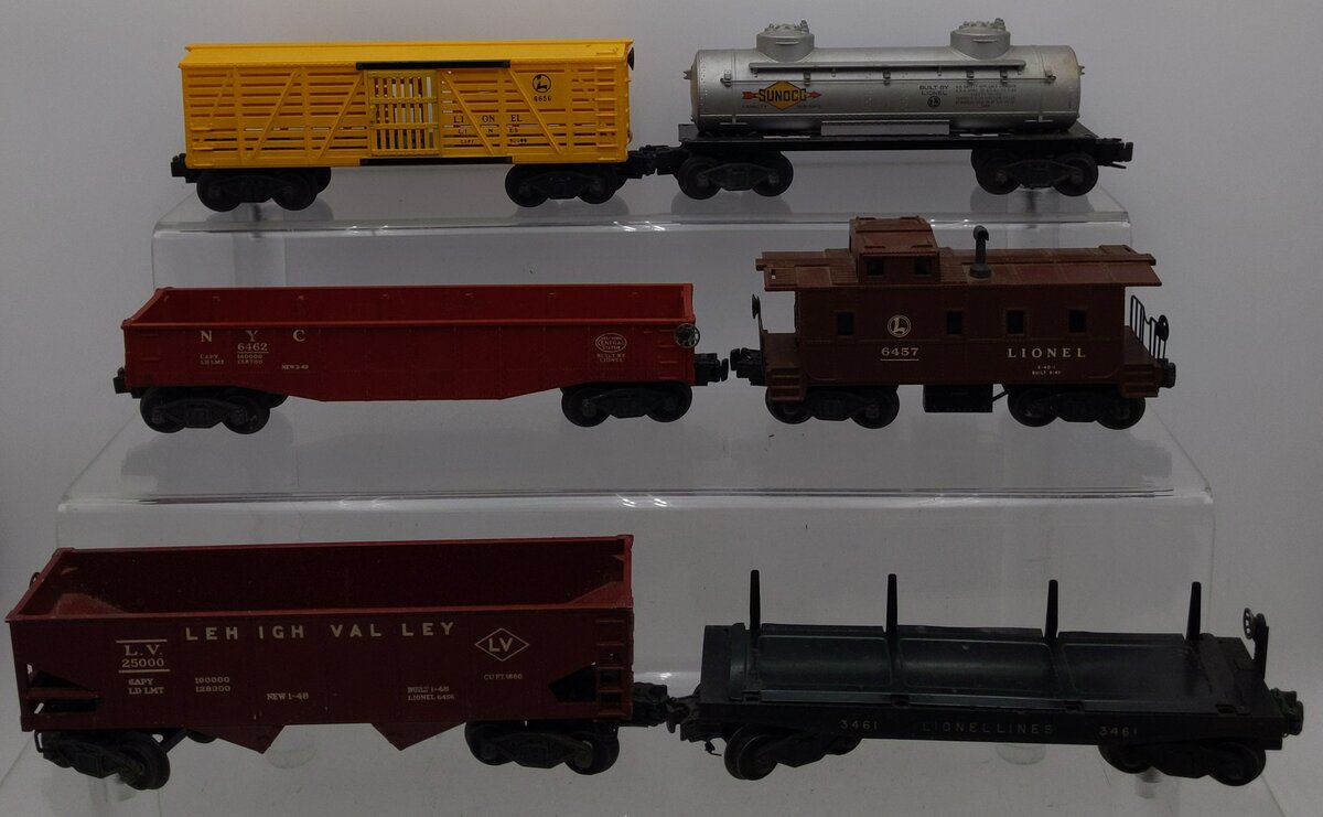 Lionel Assorted O Gauge Freight Cars #6462,3461,6457,25000,6465,6656 [6] VG