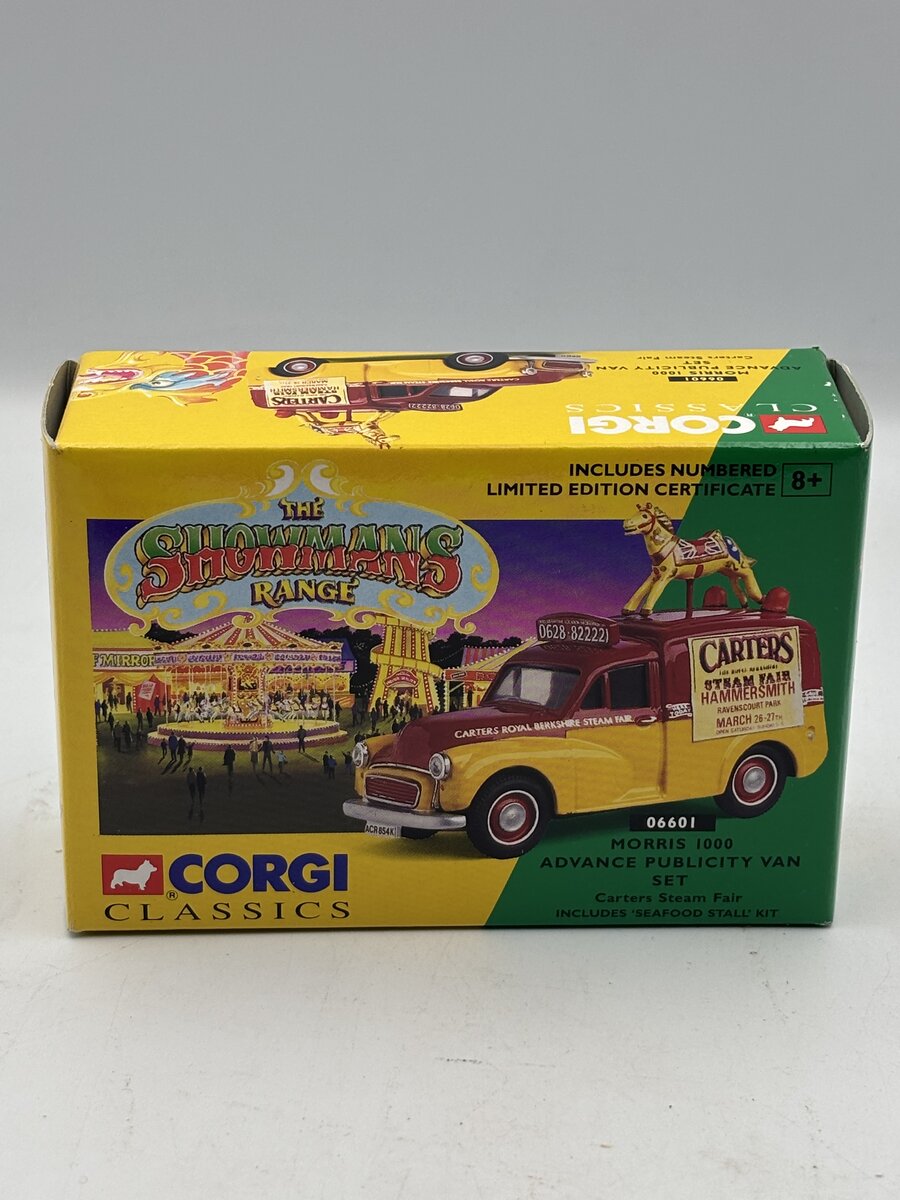 Corgi 06601 1:43 Showmans Carters Morris Minor 1000 Advance Publicity Van Set LE LN/Box