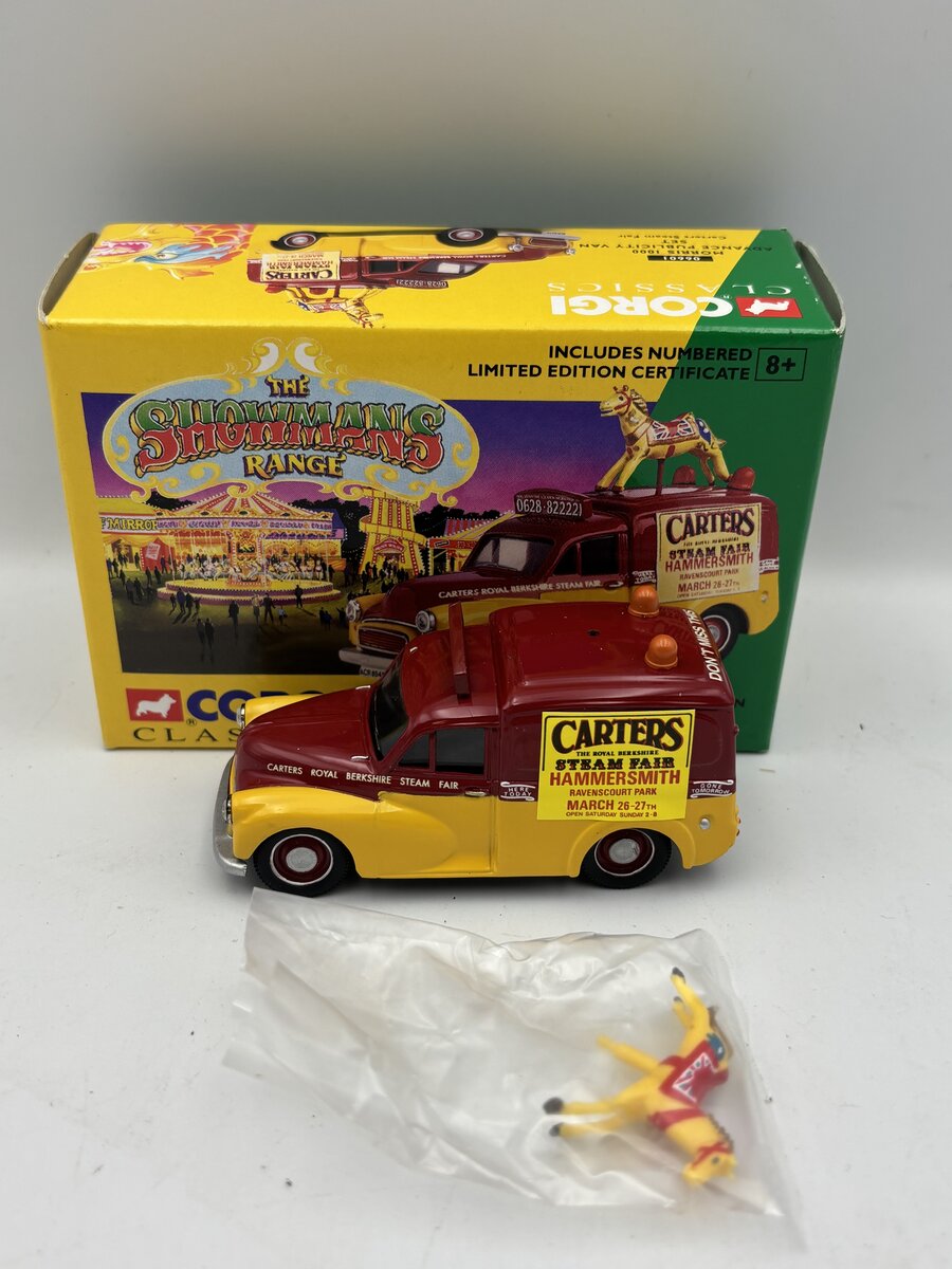 Corgi 06601 1:43 Showmans Carters Morris Minor 1000 Advance Publicity Van Set LE LN/Box