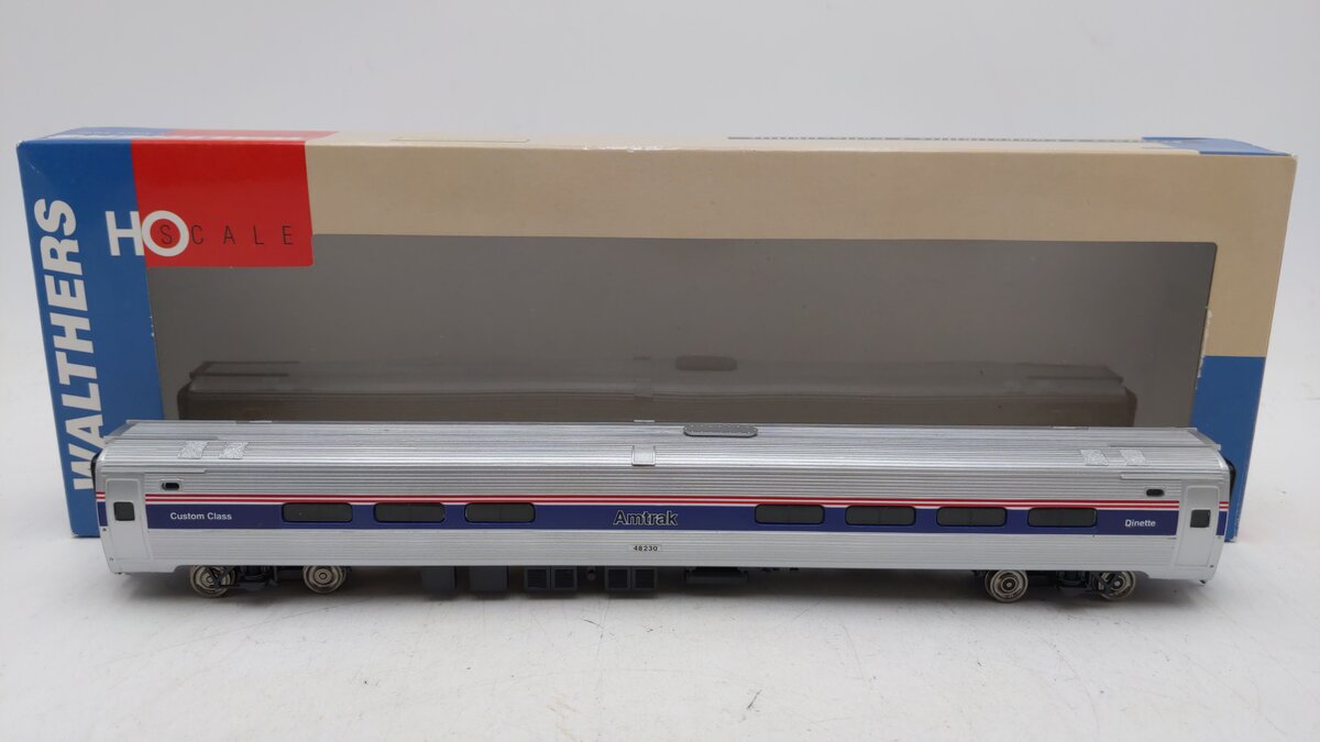 Walthers 932-6014 HO Amtrak 85' Amfleet Ph.4 Food Service Lounge Car #48230 EX/Box