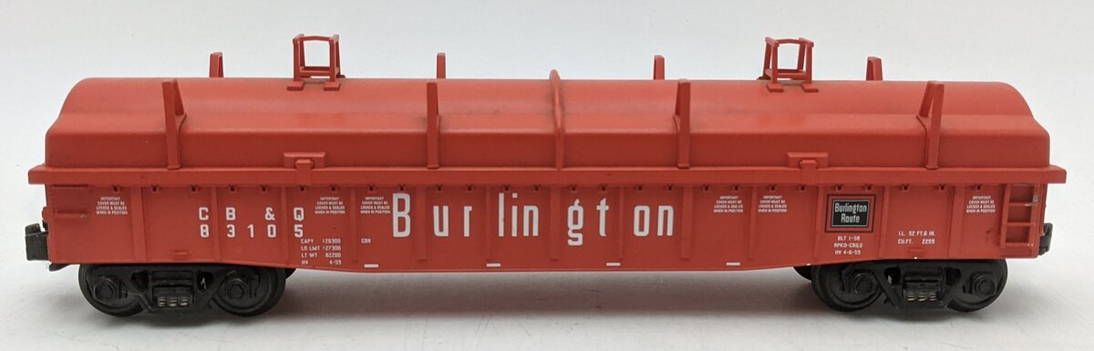 MTH 30-8203 O Gauge Burlington Die-Cast Gondola #83105 w/ Cover EX/Box