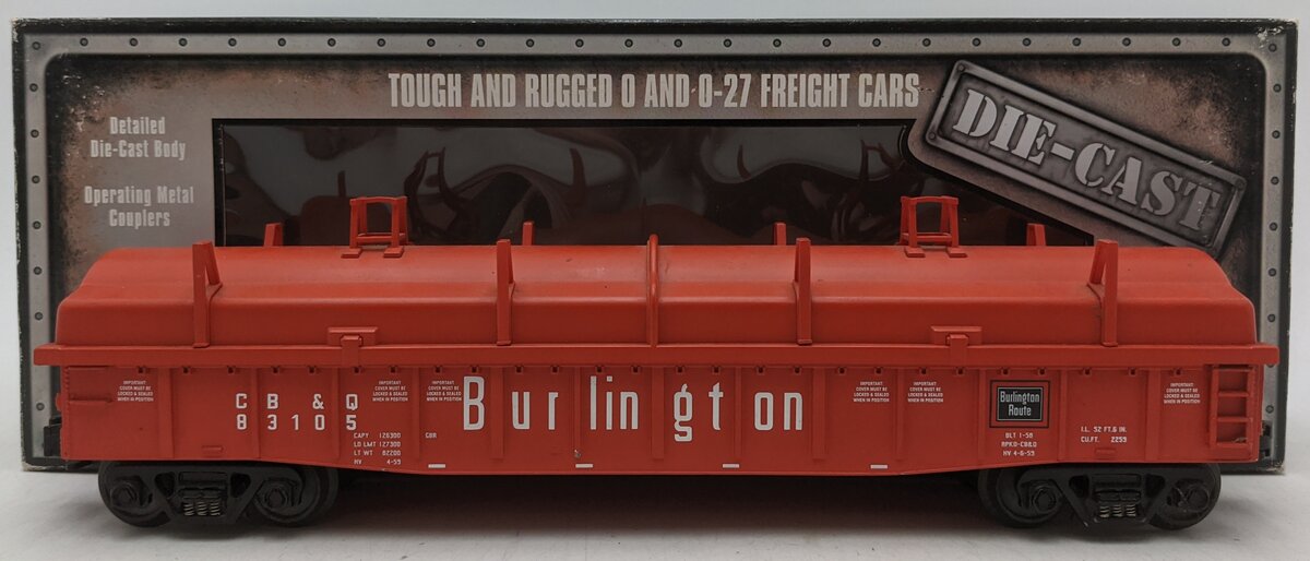 MTH 30-8203 O Gauge Burlington Die-Cast Gondola #83105 w/ Cover EX/Box