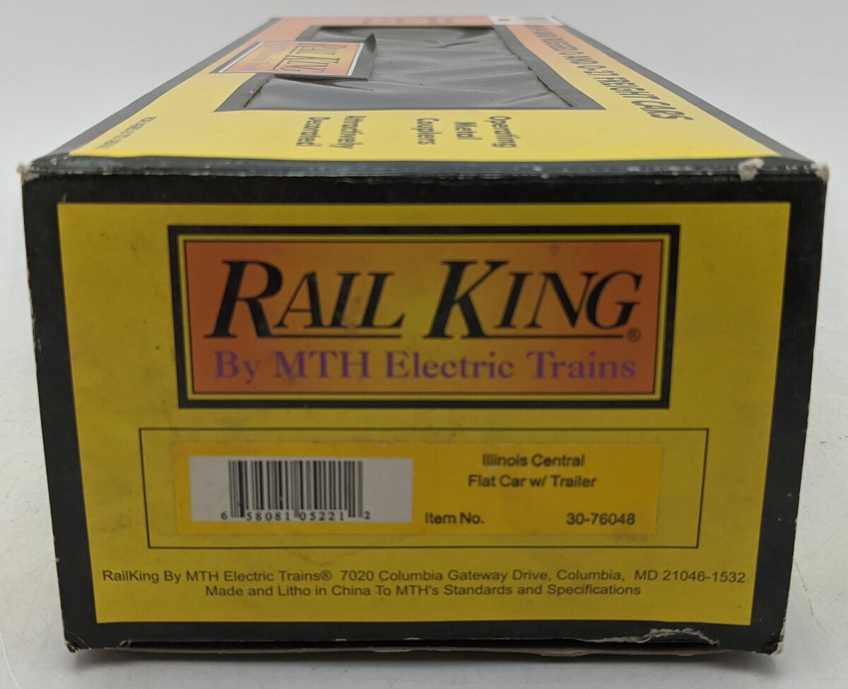 MTH 30-76048 O Gauge Illinois Central Flat Car w/ Trailer/Box
