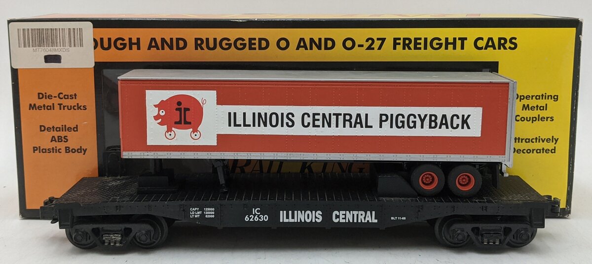 MTH 30-76048 O Gauge Illinois Central Flat Car w/ Trailer/Box