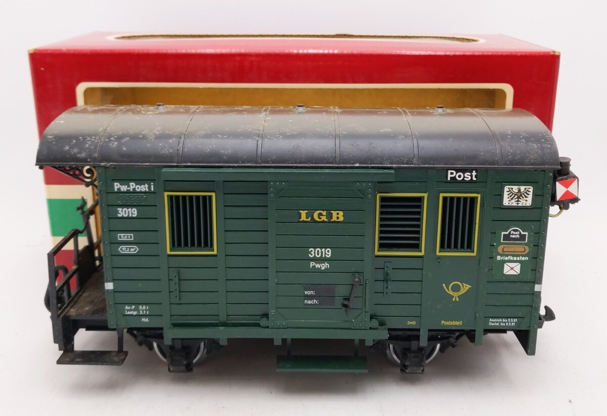 LGB 3019 G Scale Mail Post Car with Lights (Metal Wheels) VG/Box
