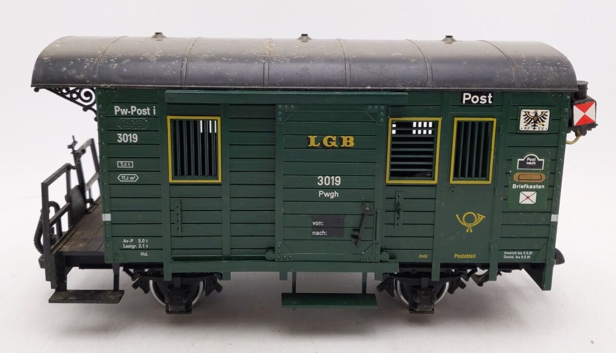 LGB 3019 G Scale Mail Post Car with Lights (Metal Wheels) VG/Box