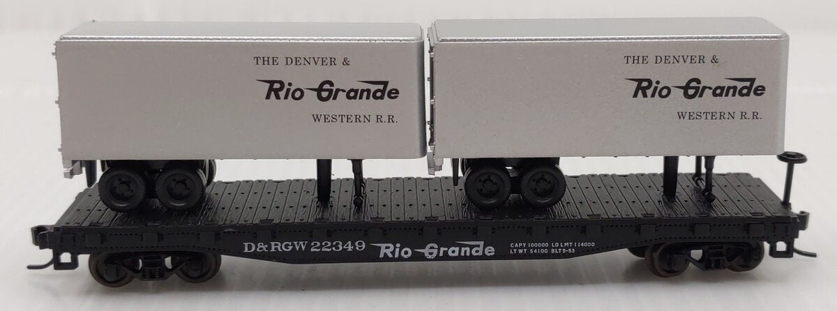 Atlas 37604A N Scale D&RGW 50' Flatcar w/2 Trailers #22349