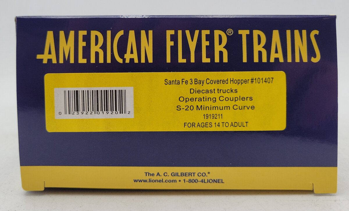 American Flyer 1919211 S Santa Fe 3 Bay Covered Hopper Car #101407 LN/Box