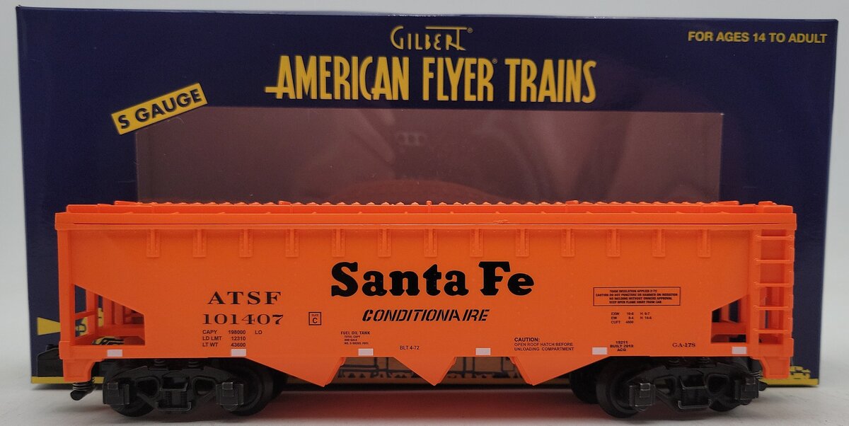 American Flyer 1919211 S Santa Fe 3 Bay Covered Hopper Car #101407 LN/Box
