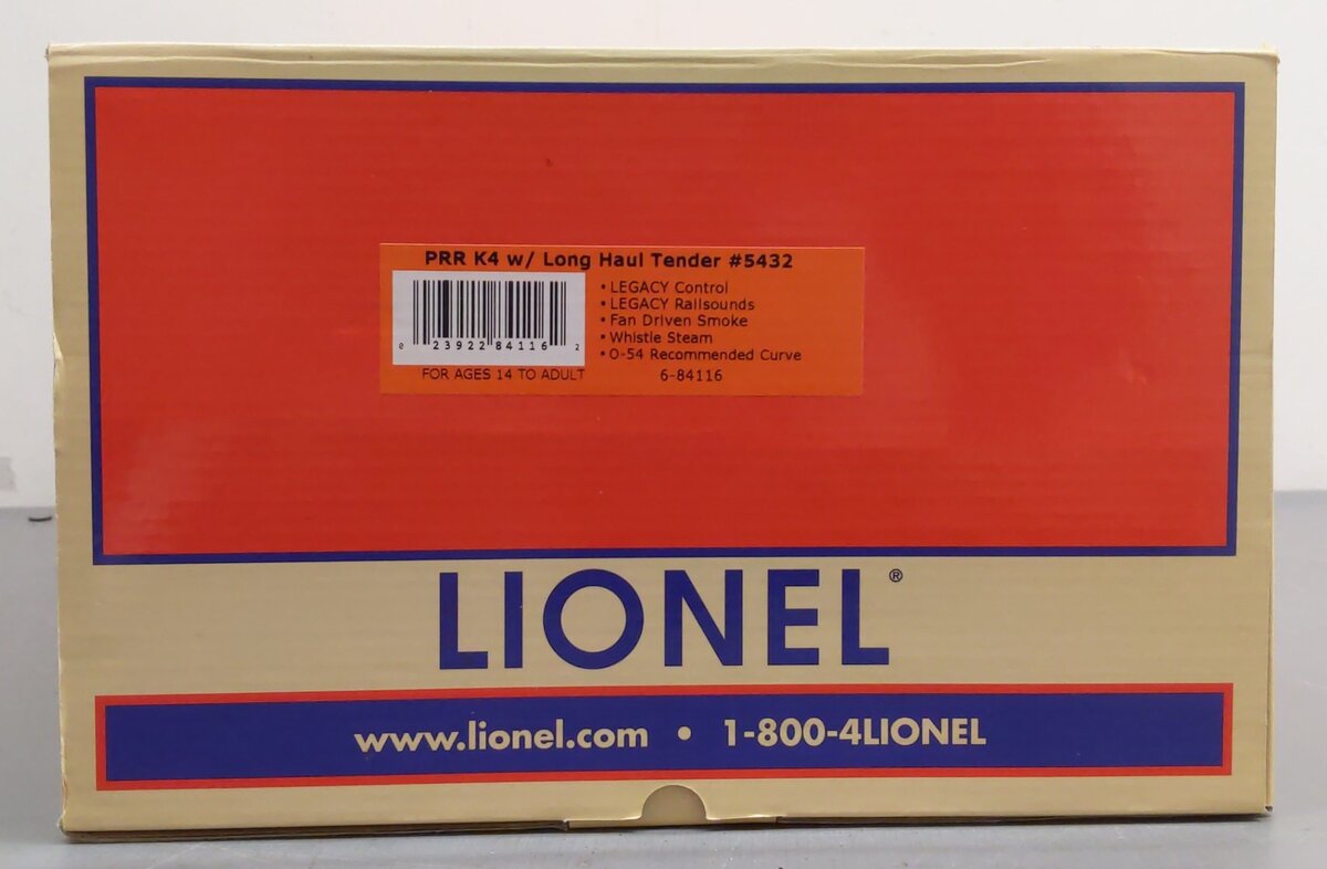 Lionel 84116 O BTO PRR K-4s 4-6-2 Steam Locomotive w/Long Haul Tender #5432 LN/Box
