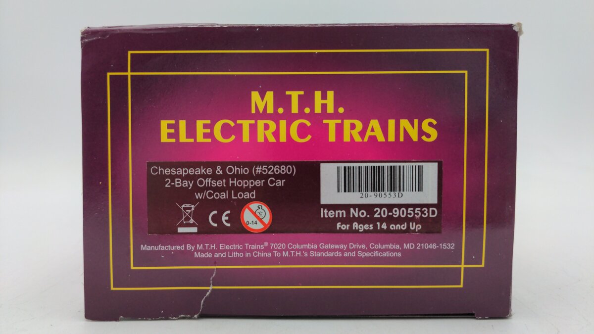 MTH 20-90553D O Gauge Chesapeake & Ohio 2 Bay Offset Hopper Car w/ Load #52680 EX/Box